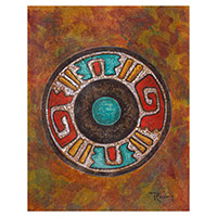 Giclee print, 'Pre-Columbian V' - Ink on Paper Giclee Print of Multicolor Pre-Columbian Stamp