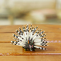 Wood alebrije figurine, 'Cute Porcupine in Black' - Hand-Painted Wood Alebrije Porcupine Figurine in Black