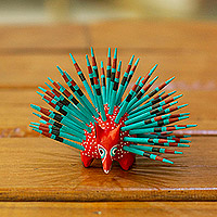 Wood alebrije figurine, 'Cute Porcupine in Strawberry' - Hand-Painted Wood Alebrije Porcupine Figurine in Red