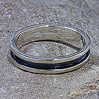 Men's silver band ring, 'Zen Energy' - Men's Taxco 950 Silver Band Ring Oxidized Polished Finishes