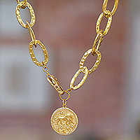 Gold-plated pendant necklace, 'Leo Born' - 24k Gold-Plated Cubic Zirconia Leo Pendant Necklace