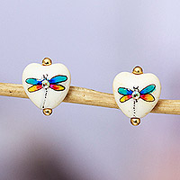 Gold-accented howlite stud earrings, 'Audacious Inspiration' - Gold-Accented Firefly Howlite Stud Earrings in Vibrant Hues