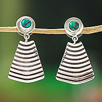 Turquoise dangle earrings, 'Modern Beauty' - Modern Taxco 925 Silver Dangle Earrings with Turquoise Stone