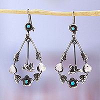 Beaded sterling silver dangle earrings, 'Tears of Peace' - Drop-Shaped Blue Sterling Silver Dangle Earrings from Mexico