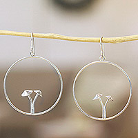 Sterling silver dangle earrings, 'Forest Visions' - Mushroom-Themed Round Sterling Silver Dangle Earrings