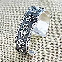 Sterling silver cuff bracelet, 'Underworld Festival' - Day of the Dead-Themed Sterling Silver Cuff Bracelet
