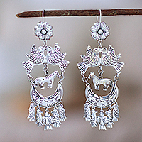 Sterling silver chandelier earrings, 'My Paradise' - Traditional Taxco Sterling Silver Chandelier Earrings
