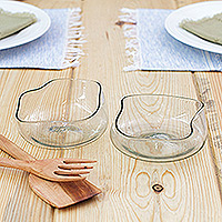 Handblown glass dessert bowls, 'Ethereal Flavors' (pair) - Pair of Eco-Friendly Handblown Glass Dessert Bowls