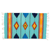 Zapotec wool rug, 'Indigo Gems' (2x3) - Handwoven Aquamarine and Indigo Zapotec Wool Rug (2x3)