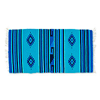Zapotec wool rug, 'Gems from Heaven' (2x3) - Handmade Geometric Cyan and Turquoise Zapotec Wool Rug (2x3)
