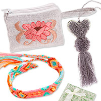 Curated gift set, 'Serene Romance' - Handwoven Floral Wool and Cotton Curated Gift Set