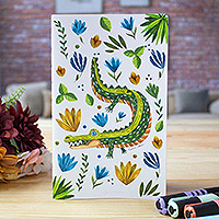 Recycled paper notepad, 'Mexican Crocodile' - Eco-Friendly Recycled Paper Notepad with Crocodile Motif