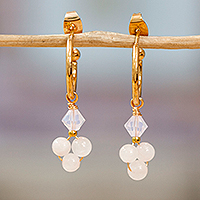 Gold-plated rose quartz half-hoop earrings, 'Classic Affair' - 14k Gold-Plated Rose Quartz Half-Hoop Earrings
