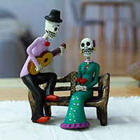 Ceramic sculpture, 'Serenade at the Underworld' - Hand-Painted Classic Day of the Dead Serenade Sculpture