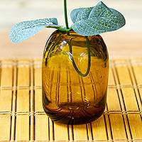 Handblown glass incense holder, 'Classic Spring' - Minimalist Handblown Yellow Recycled Glass Incense Holder