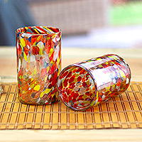 Blown glass tumblers, 'Carnival' (set of 2) - Multicolor Hand Blown Glasses Tumblers Set of 2 Mexico