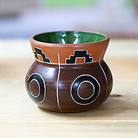 Ceramic decorative vase, 'Petite Traditions' - Classic Folk Art Hand-Painted Ceramic Decorative Vase
