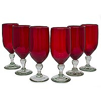 Blown glass goblets Solidarity set of 6 Mexico