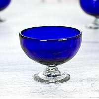 Blown glass dessert goblets Sapphire set of 6 Mexico
