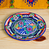Ceramic dessert plates, 'Mexican Fiesta' (pair) - 2 Ceramic Floral Dessert Plates Crafted in Talavera Style