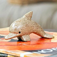 Marble figurine, 'Earth Fins' - Hand-Carved Dolphin-Shaped Earthy-Toned Marble Figurine