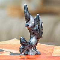 Marble figurine, 'Tides of Truth' - Sea-Themed Marble Figurine of Swordfish in a Blue Palette