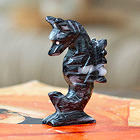 Marble figurine, 'Waves of Gallantry' - Nature-Inspired Handmade Seahorse Marble Figurine in Blue