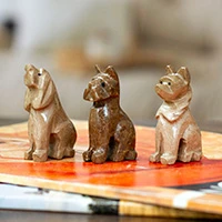 Marble figurines, 'Tails of Earth' (set of 3) - 3-Piece Hand-Carved Dog Marble Figurine Set in Earthy Tones