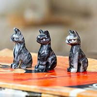 Marble figurines, 'Purrs from the Sea' (set of 3) - Blue-Palette Handcrafted 3-Piece Cat Marble Figurine Set