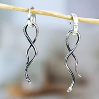 Sterling silver hoop earrings, 'Stylized Serpent' - Taxco Silver Hoop Earrings with Modern Stylized Snake Motif