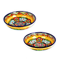 Ceramic dessert bowls, 'Blossoming Talavera' (pair) - 2 Floral Hand-Painted Talavera-Style Ceramic Dessert Bowls