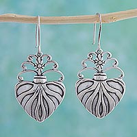 Sterling silver dangle earrings, 'Sacred Heart' - Sterling Silver Religious Theme Handcrafted Earrings