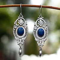 Sodalite dangle earrings, '19th Century' - Handcrafted Mexican Sterling Silver and Sodalite Earrings