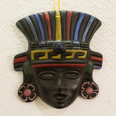Ceramic mask, 'Aztec Priestess' - Hand Made Cultural Ceramic Mask from Mexico