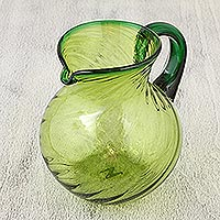 Blown glass pitcher Lime Twist Mexico