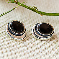 Obsidian button earrings Midnight Moon Mexico