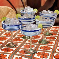 Margarita glasses Cobalt Spirals set of 6 Mexico