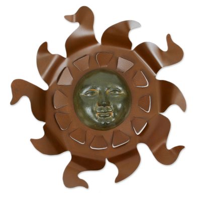 Pre-Hispanic Steel Sculpture Solar Face Wall Art