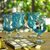 Cocktail glasses, 'Caribbean Sea' (set of 4) - Handmade Handblown Recycled Glass Cocktail Goblets Set of 4 thumbail