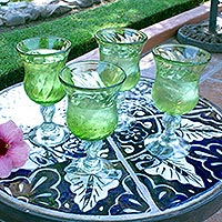 Blown glass goblets Lime Twist set of 4 Mexico