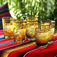 Drinking glasses Amber Angles set of 6 Mexico