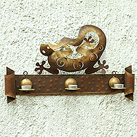 Iron wall sconce, 'Happy Gecko' - Handcrafted  Steel Lizard Wall Sconce Candleholder