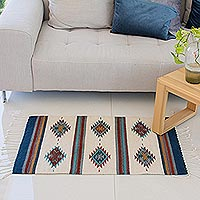 Zapotec wool rug, 'Blue Diamond Diversity' (2x3) - Zapotec wool rug (2x3)