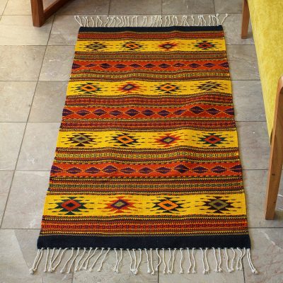Zapotec wool rug, Oaxaca Sun (2.5x5)