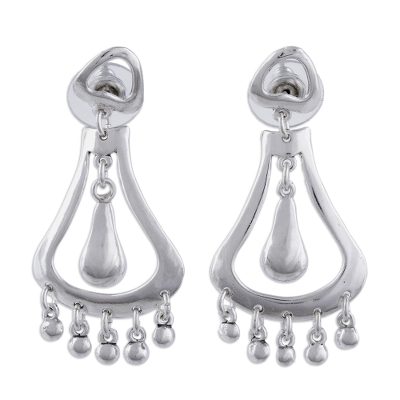 Sterling silver chandelier earrings, 'Silver Jingles' - Elegant Sterling Silver Vintage Look Chandelier Earrings