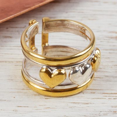 Mexican Heart Shaped Gold Accent Sterling Silver Band Ring