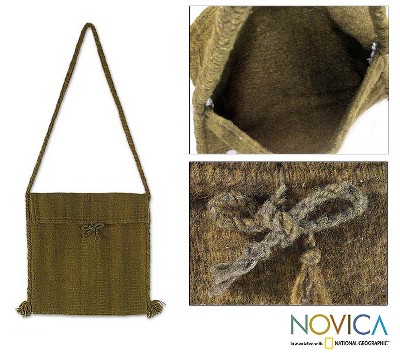 Wool shoulder bag, Green Olive