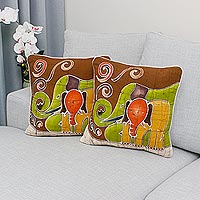 Cotton cushion covers Elephant Family pair Thailand