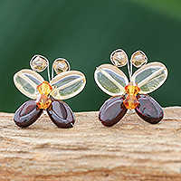 Garnet and citrine button earrings Exotic Butterfly Thailand
