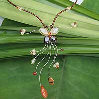 Garnet and tiger s eye Y necklace Butterfly Grace Thailand